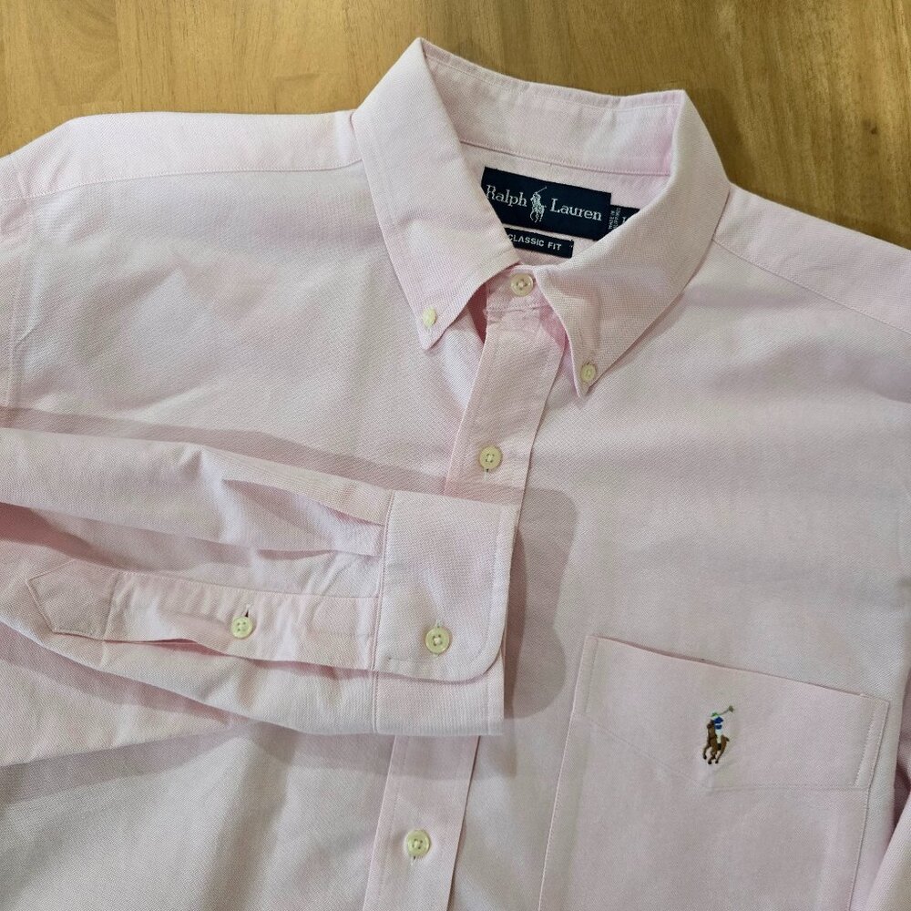 Ralph Lauren Men's Classic Fit Long Sleeve Oxford Shirt Chest Pocket Pink Large